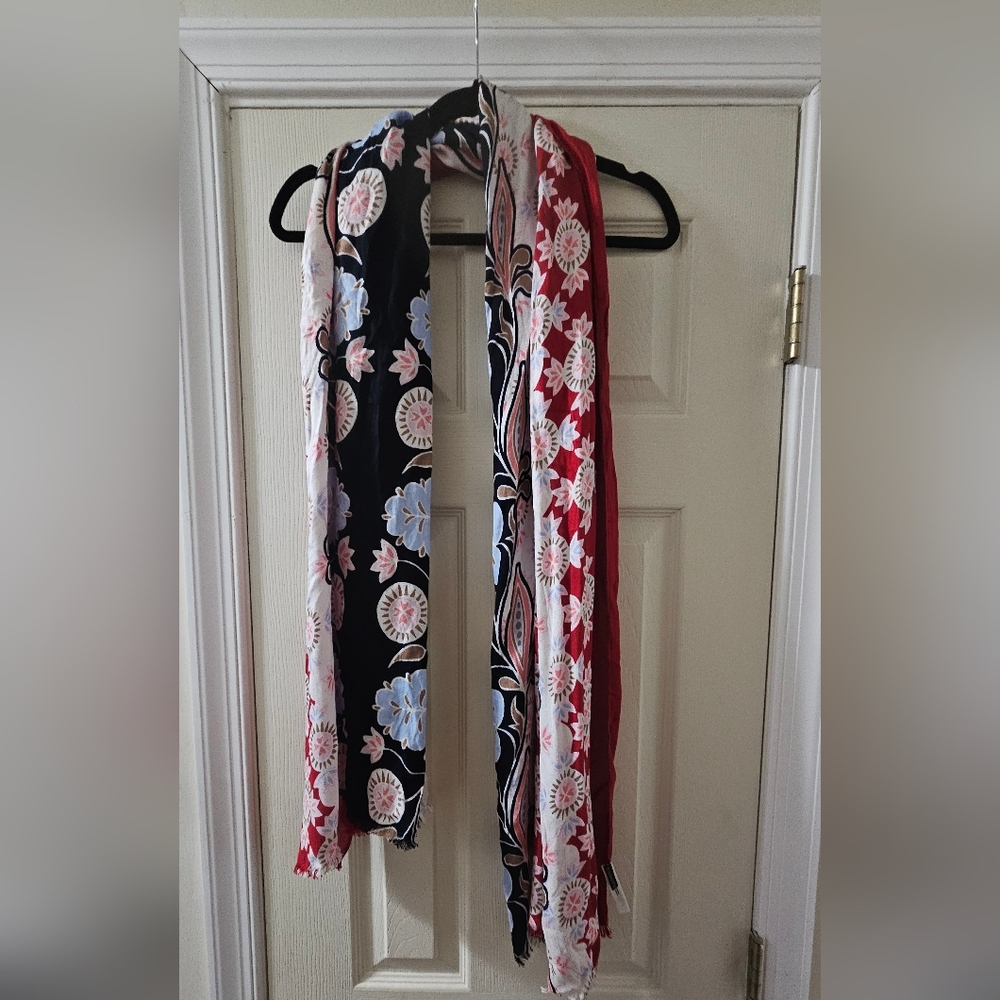 Talbots Floral Scarf - Red, Black, and Blue